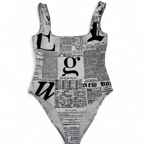 Newspaper Print Type Bodysuit Size S - Picture 1 of 5